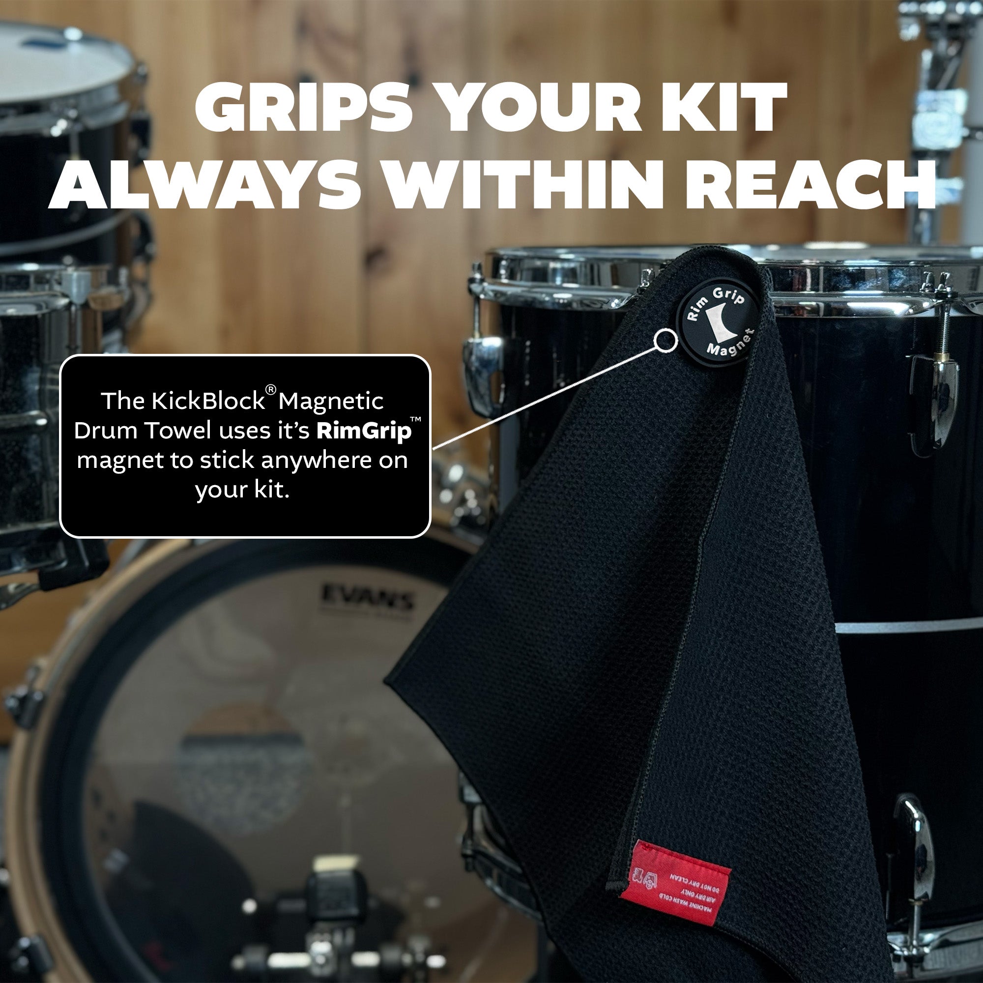 RimGrip Drum Towel - Magnetic Drummer Towel