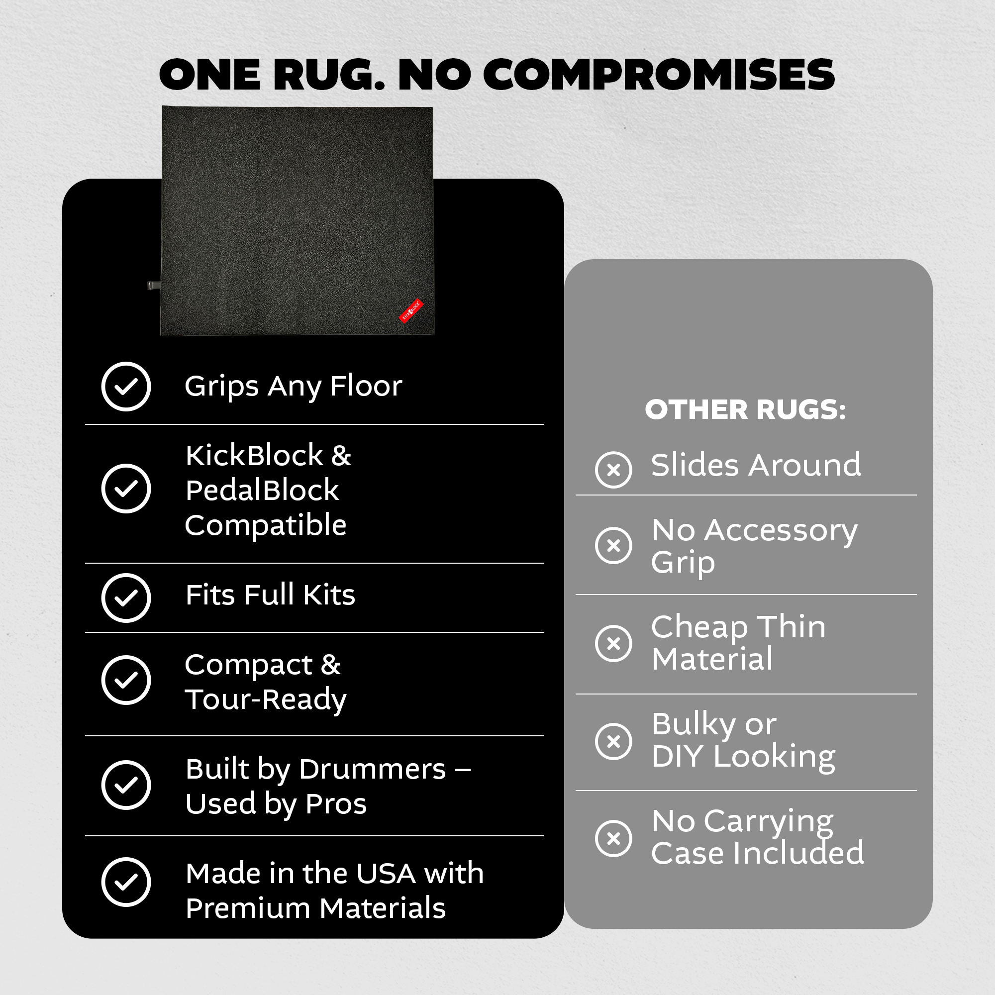 KickBlock Standard Drum Rug with Gig Bag - The Best Drumming Surface