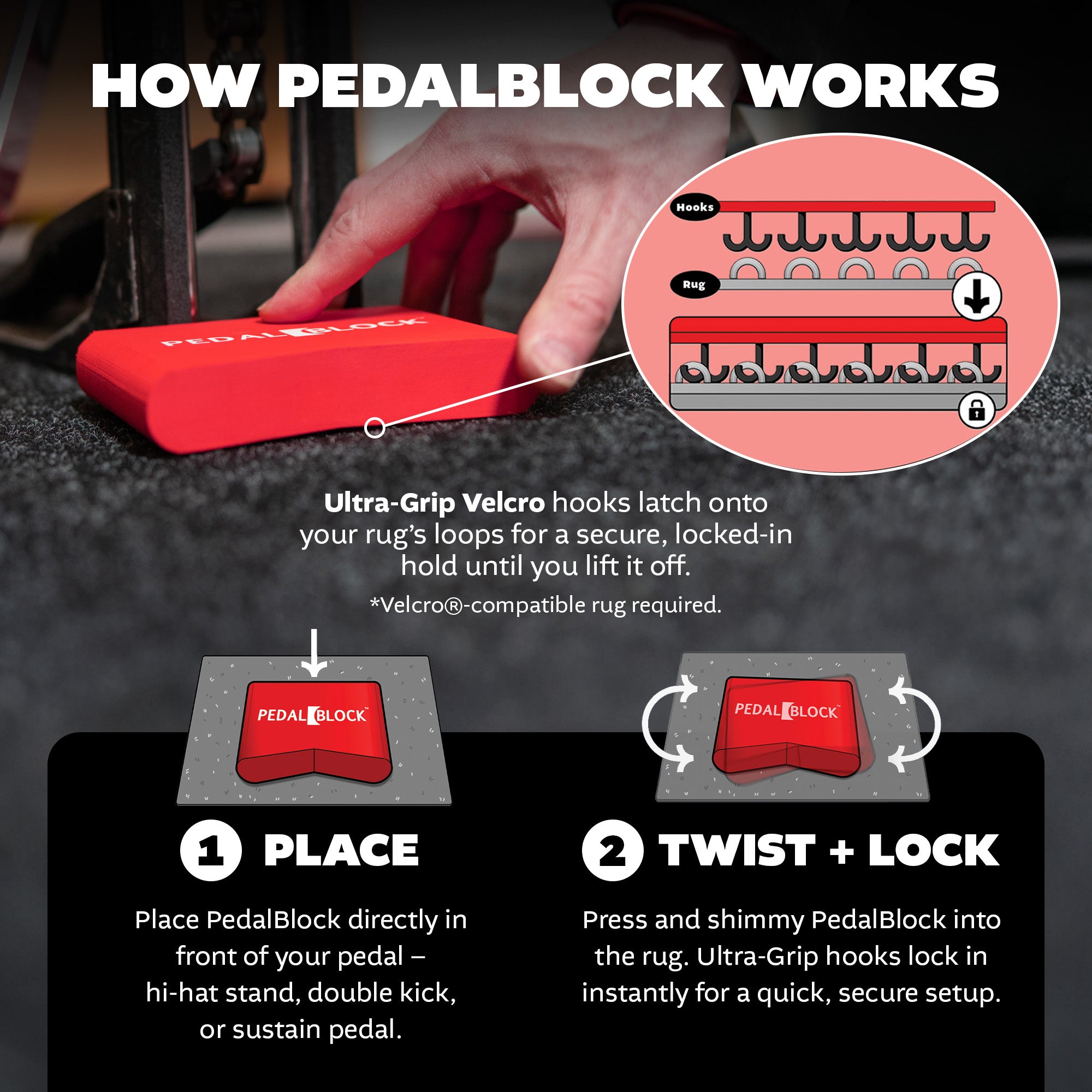 hai grip pedale PedalBlock – Stabilizer for hi-hats, double-pedals and more – KickBlock Products