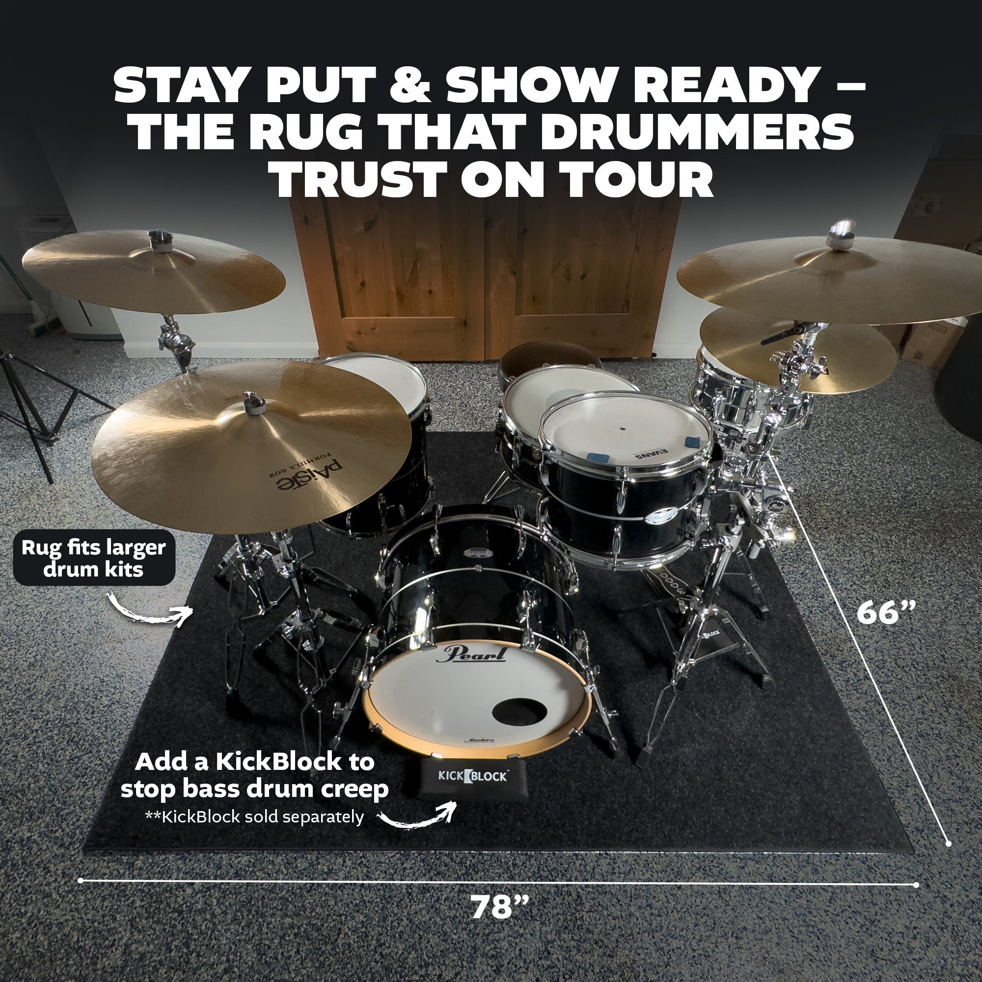 KickBlock Standard Drum Rug with Gig Bag - The Best Drumming Surface