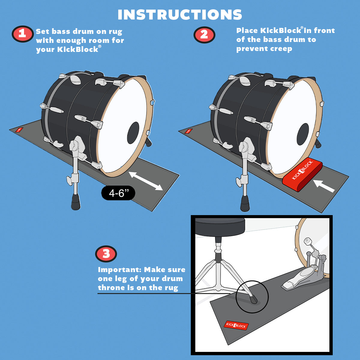 The Runway Drum Rug & KickBlock Bundle - 56"x12" Slim Bass Drum Rug with Bass Drum Anchor
