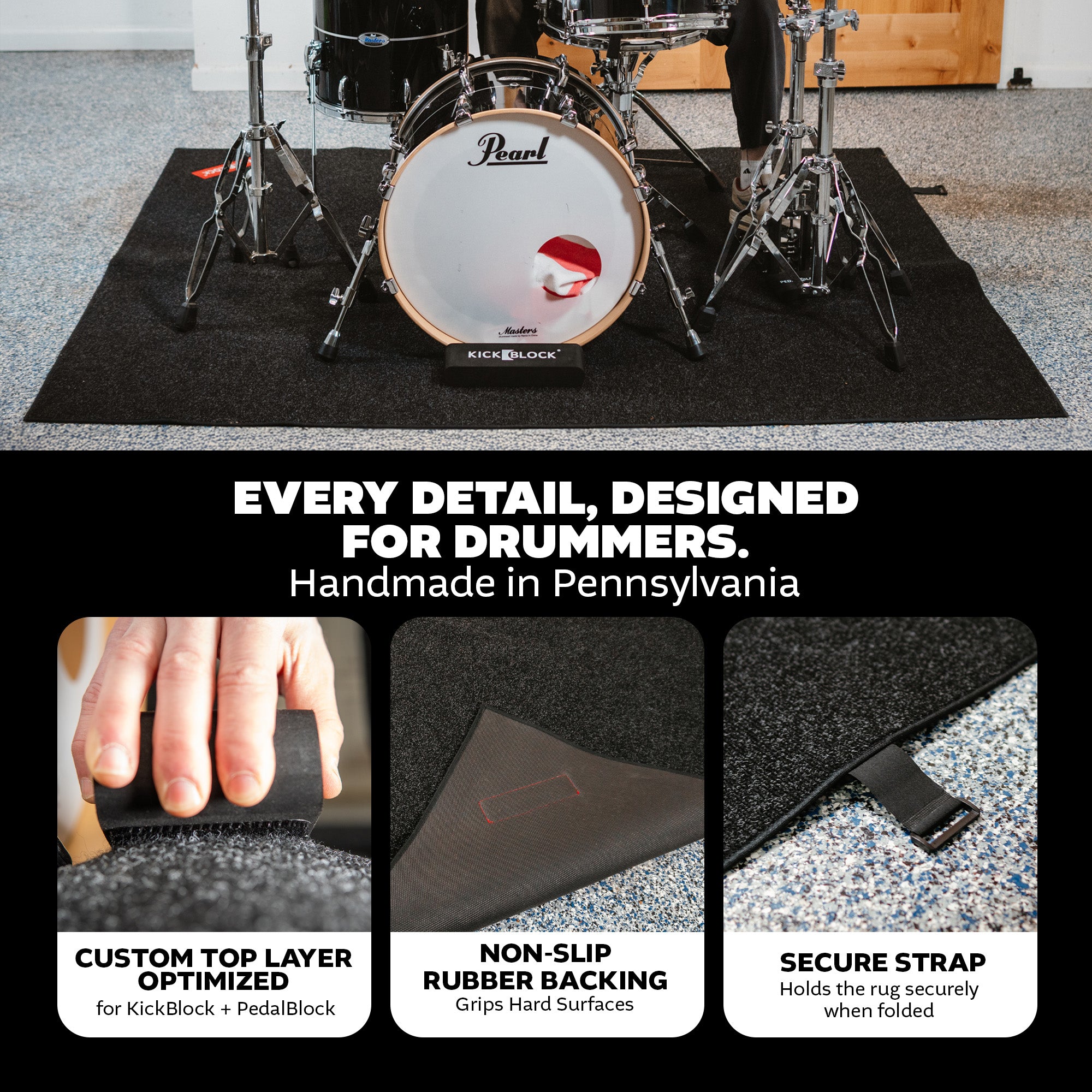 KickBlock Standard Drum Rug with Gig Bag - The Best Drumming Surface