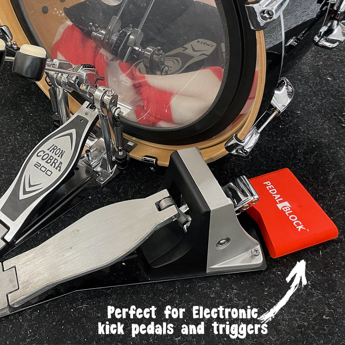 hi hat double bass pedal PedalBlock – Stabilizer for hi-hats, double-pedals and more (Brick Red – KickBlock Products